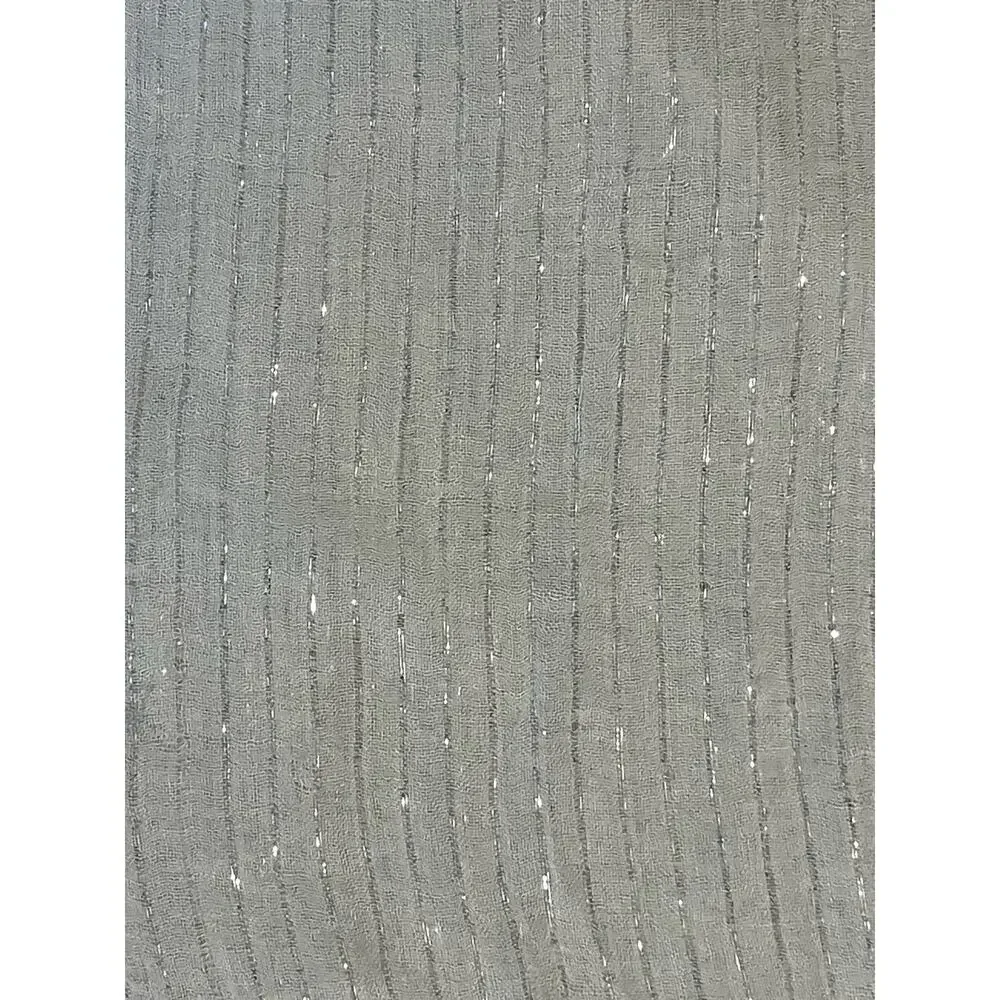 Sheer Cream Scarf with Raw Edge Hem and Silver Threads